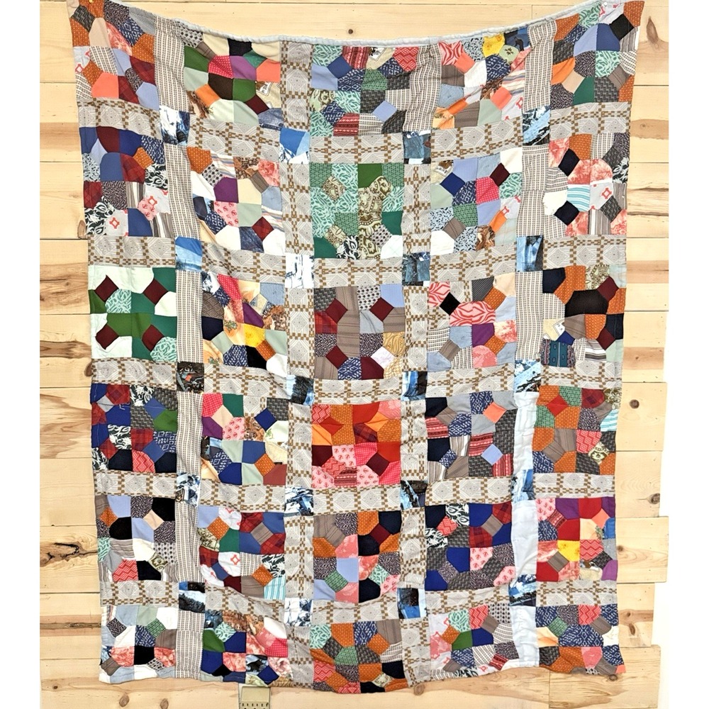 Vintage Handmade Patchwork Quilt 56x68 Multicolor Scrap Fabric Farmhouse